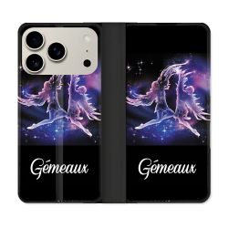 Housse cuir portefeuille Pour Iphone 17 Pro Signe Zodiaque 2 Gémeaux