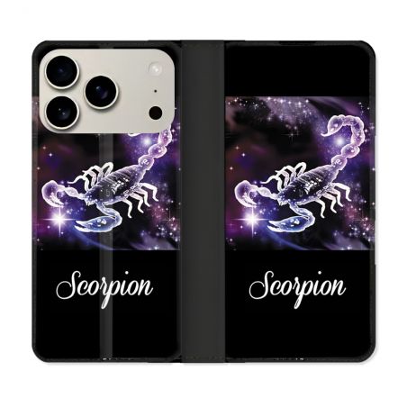 Housse cuir portefeuille Pour Iphone 17 Pro Signe Zodiaque 2 Scorpion