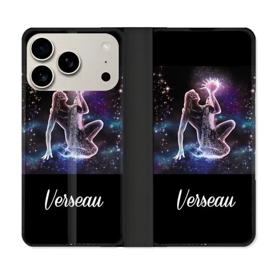 Housse cuir portefeuille Pour Iphone 17 Pro Signe Zodiaque 2 Verseau