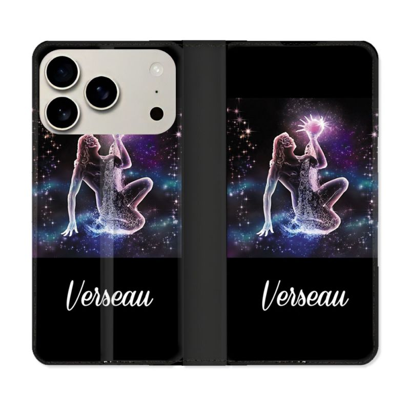 Housse cuir portefeuille Pour Iphone 17 Pro Signe Zodiaque 2 Verseau
