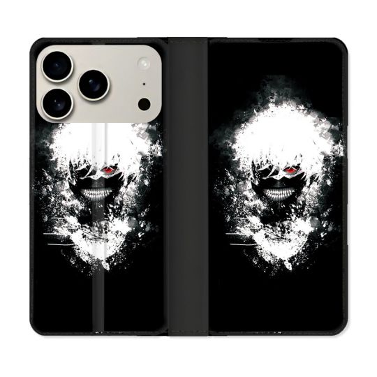 Housse cuir portefeuille Pour Iphone 17 Pro Max Manga Tokyo Ghoul Kaneki Tag