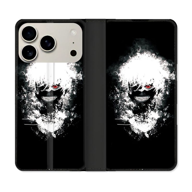 Housse cuir portefeuille Pour Iphone 17 Pro Max Manga Tokyo Ghoul Kaneki Tag