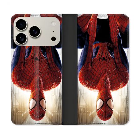 Housse cuir portefeuille Pour Iphone 17 Pro Spiderman Invers