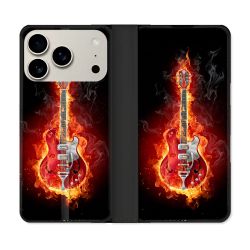 Housse cuir portefeuille Pour Iphone 17 Pro Max Musique Guitare Electrique