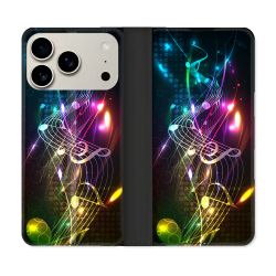 Housse cuir portefeuille Pour Iphone 17 Pro Max Musique Partition Multicolore