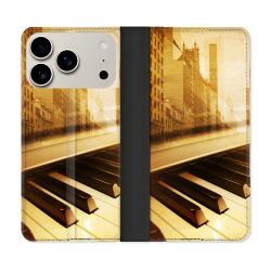 Housse cuir portefeuille Pour Iphone 17 Pro Max Musique Piano Retro