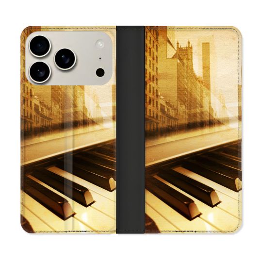 Housse cuir portefeuille Pour Iphone 17 Pro Max Musique Piano Retro