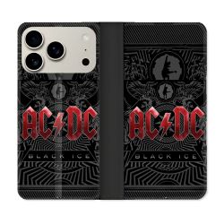Housse cuir portefeuille Pour Iphone 17 Pro Max Musique Rock ACDC Rouge