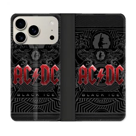 Housse cuir portefeuille Pour Iphone 17 Pro Max Musique Rock ACDC Rouge