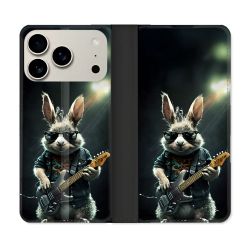 Housse cuir portefeuille Pour Iphone 17 Pro Max Musique Rock Lapin
