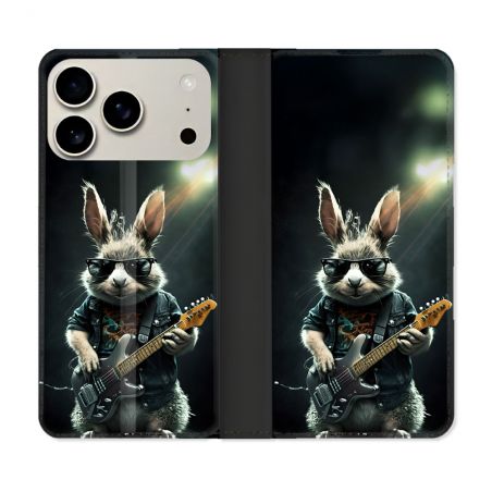 Housse cuir portefeuille Pour Iphone 17 Pro Max Musique Rock Lapin