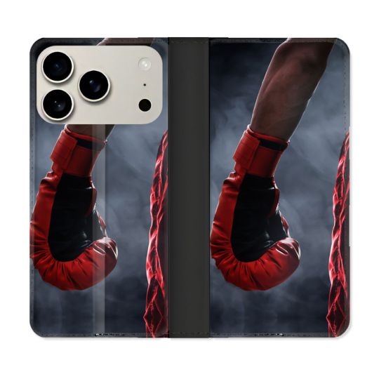 Housse cuir portefeuille Pour Iphone 17 Pro Sport Boxe Gant Rouge
