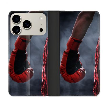 Housse cuir portefeuille Pour Iphone 17 Pro Sport Boxe Gant Rouge