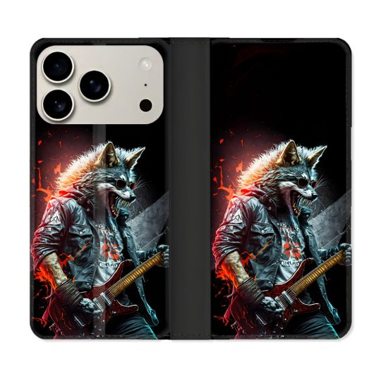 Housse cuir portefeuille Pour Iphone 17 Pro Max Musique Rock Loup
