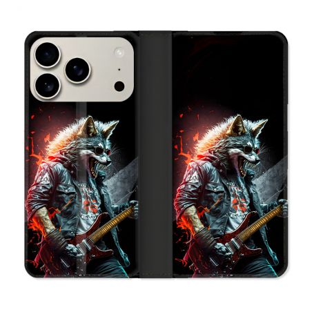 Housse cuir portefeuille Pour Iphone 17 Pro Max Musique Rock Loup
