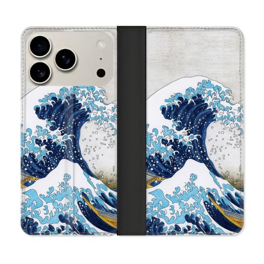 Housse cuir portefeuille Pour Iphone 17 Pro Max Peinture La Grande Vague