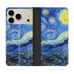 Housse cuir portefeuille Pour Iphone 17 Pro Max Peinture La nuit étoilée