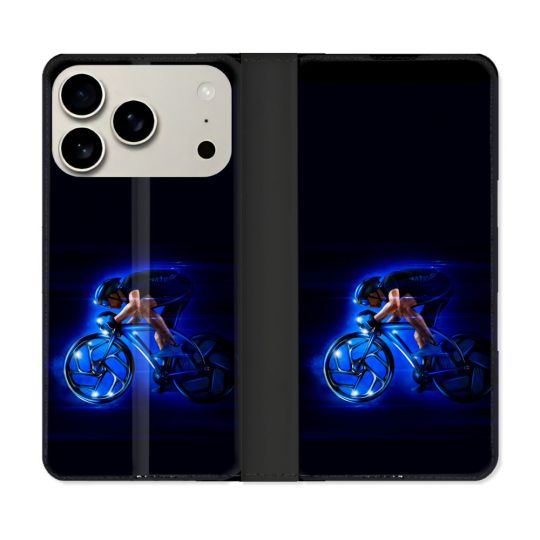 Housse cuir portefeuille Pour Iphone 17 Pro Sport Cyclisme Bleu