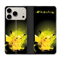 Housse cuir portefeuille Pour Iphone 17 Pro Max Pokemon Pikachu Eclair