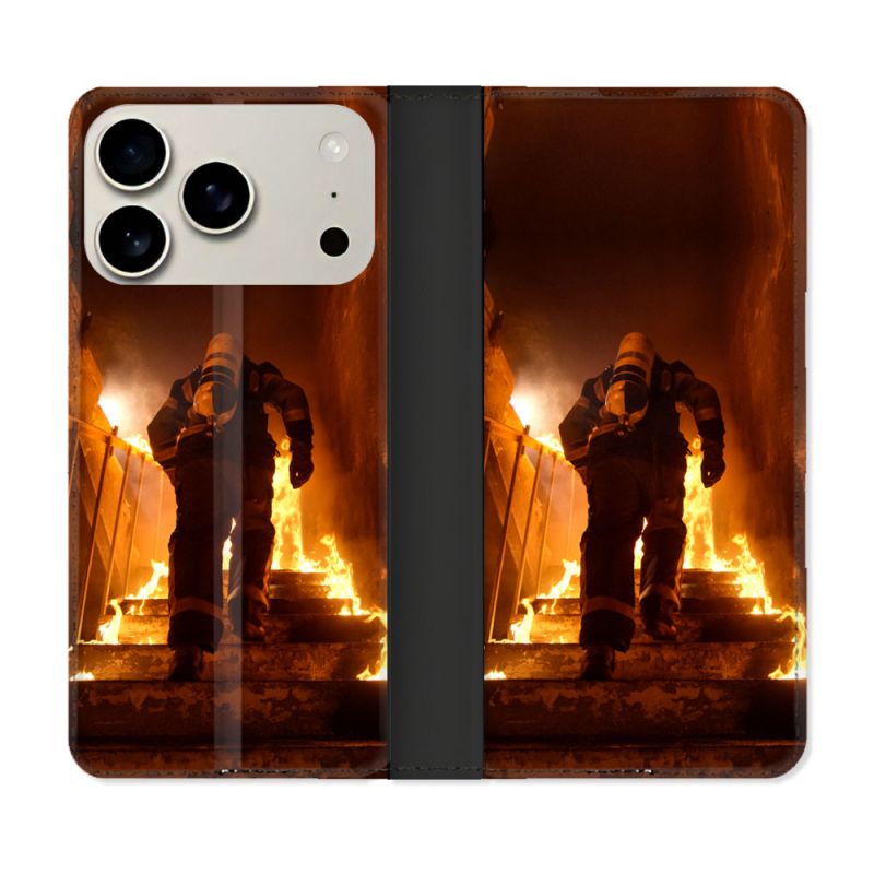 Housse cuir portefeuille Pour Iphone 17 Pro Max Pompier Escalier