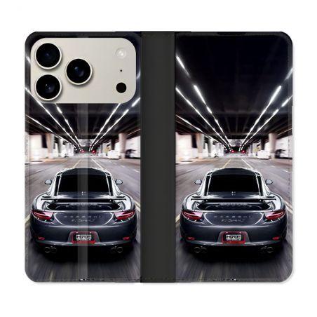 Housse cuir portefeuille Pour Iphone 17 Pro Max Porsche 911