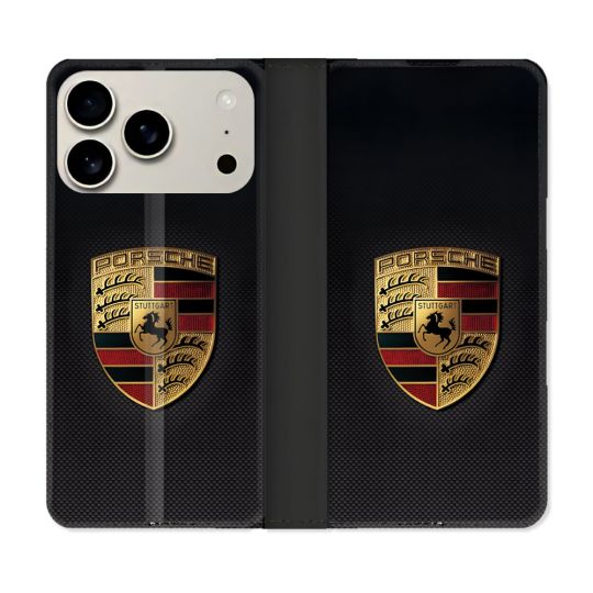Housse cuir portefeuille Pour Iphone 17 Pro Max Porsche Carbone