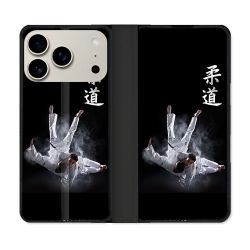 Housse cuir portefeuille Pour Iphone 17 Pro Sport Judo Noir