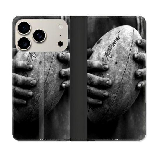 Housse cuir portefeuille Pour Iphone 17 Pro Sport Rugby Ballon Vintage