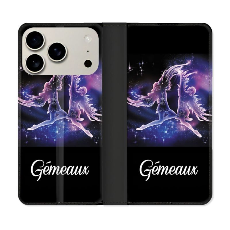Housse cuir portefeuille Pour Iphone 17 Pro Max Signe Zodiaque 2 Gémeaux