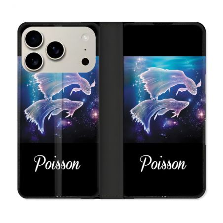 Housse cuir portefeuille Pour Iphone 17 Pro Max Signe Zodiaque 2 Poisson