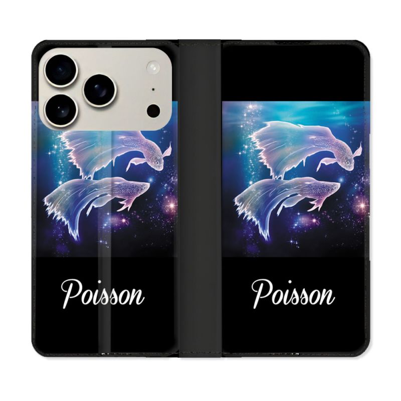 Housse cuir portefeuille Pour Iphone 17 Pro Max Signe Zodiaque 2 Poisson