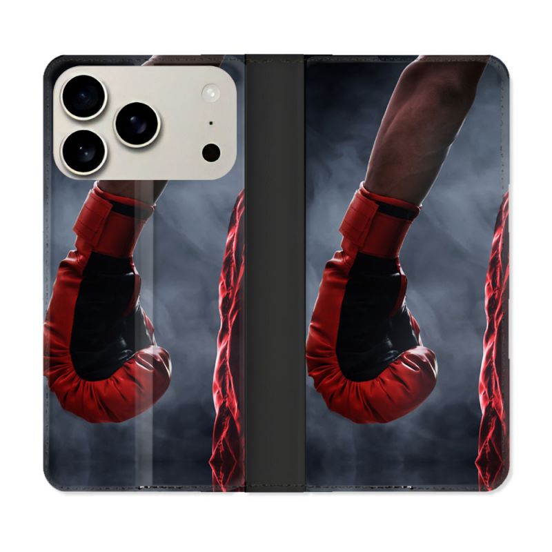 Housse cuir portefeuille Pour Iphone 17 Pro Max Sport Boxe Gant Rouge