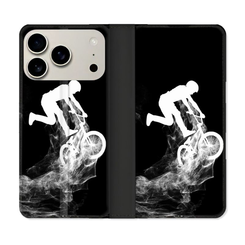 Housse cuir portefeuille Pour Iphone 17 Pro Sport VTT Noir