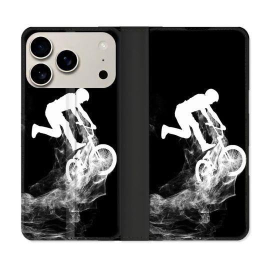 Housse cuir portefeuille Pour Iphone 17 Pro Max Sport VTT Noir