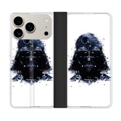 Housse cuir portefeuille Pour Iphone 17 Pro Max Star Wars - Dark Vador Blanc