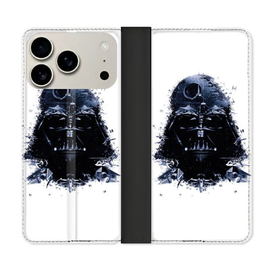 Housse cuir portefeuille Pour Iphone 17 Pro Max Star Wars - Dark Vador Blanc