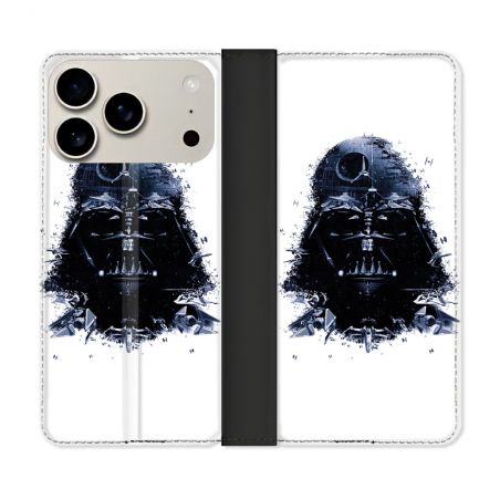 Housse cuir portefeuille Pour Iphone 17 Pro Max Star Wars - Dark Vador Blanc