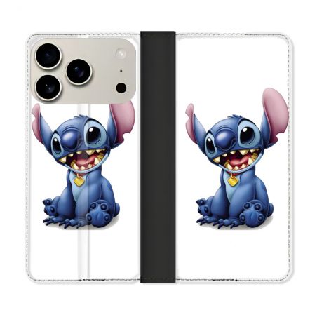 Housse cuir portefeuille Pour Iphone 17 Pro Stitch Blanc