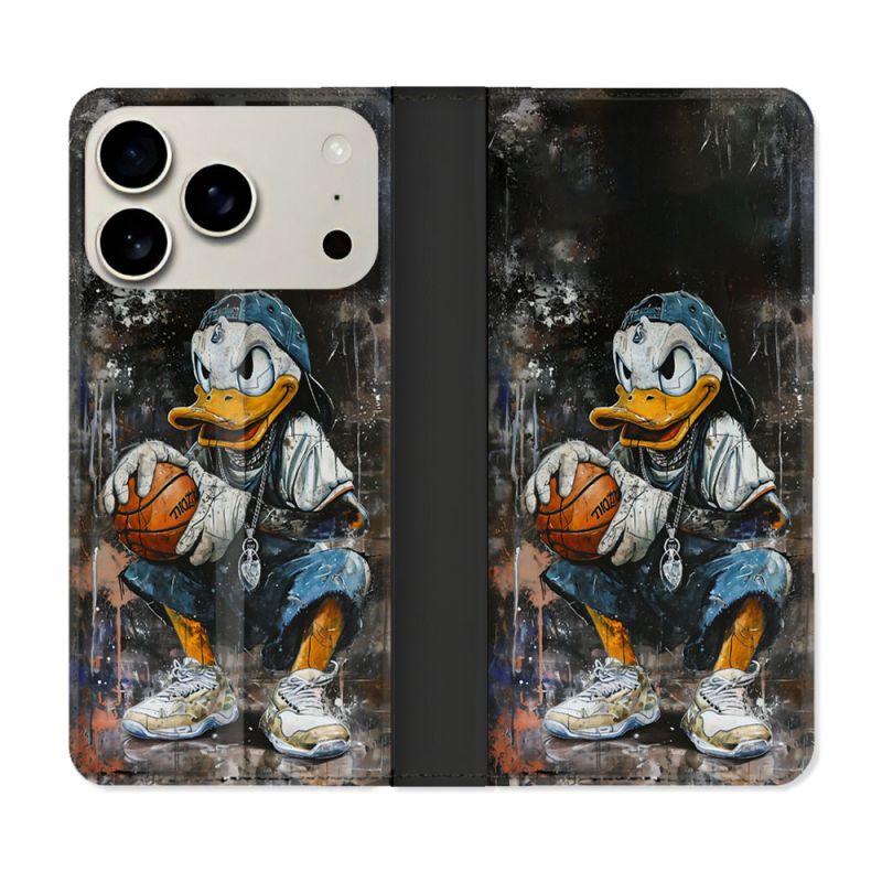Housse cuir portefeuille Pour Iphone 17 Pro Street Art Donald Duck