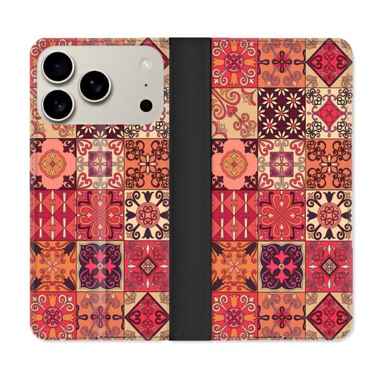 Housse cuir portefeuille Pour Iphone 17 Pro Max Texture Carreau Ciment Rouge