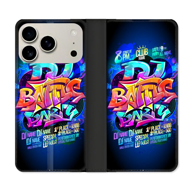 Housse cuir portefeuille Pour Iphone 17 Pro Street Art Rap