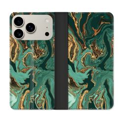 Housse cuir portefeuille Pour Iphone 17 Pro Max Texture Marbre Vert