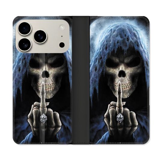 Housse cuir portefeuille Pour Iphone 17 Pro Tete de Mort Doigt