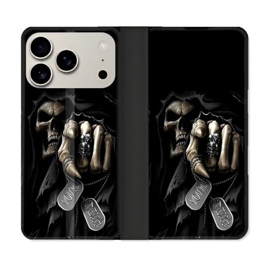 Housse cuir portefeuille Pour Iphone 17 Pro Tete de Mort Your Next
