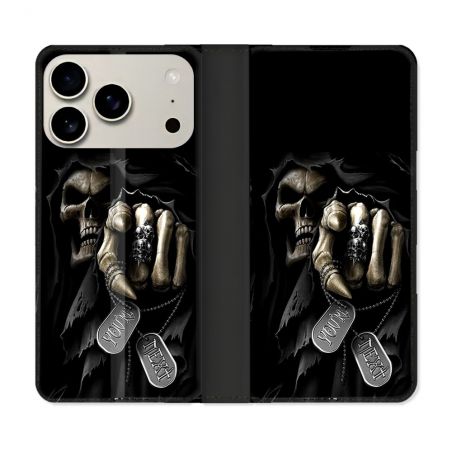 Housse cuir portefeuille Pour Iphone 17 Pro Tete de Mort Your Next