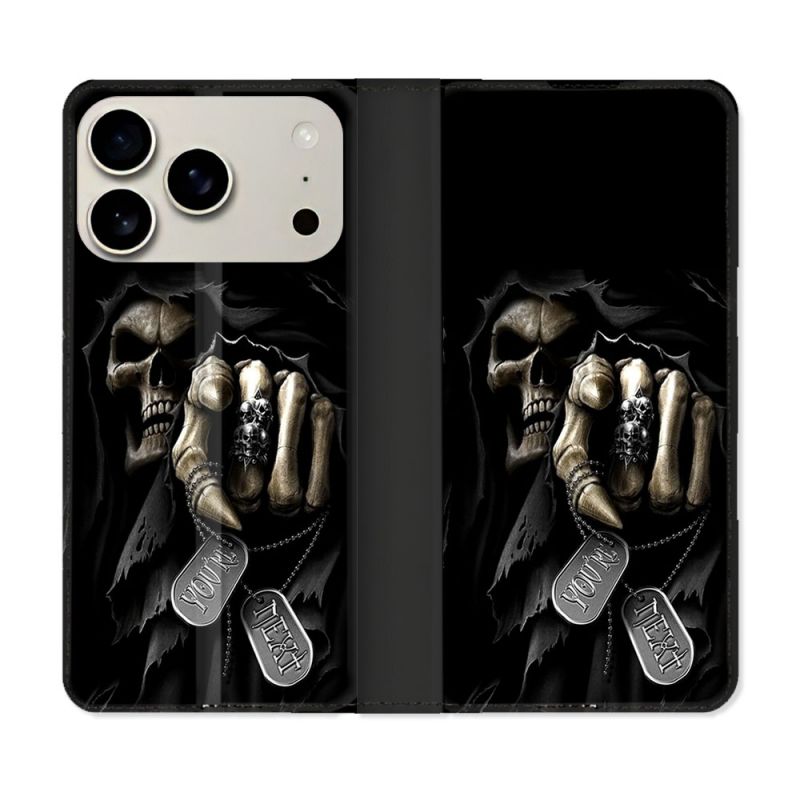 Housse cuir portefeuille Pour Iphone 17 Pro Tete de Mort Your Next