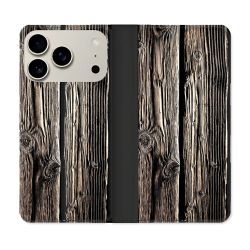 Housse cuir portefeuille Pour Iphone 17 Pro Texture Bois