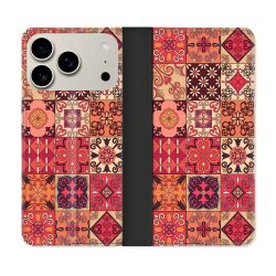 Housse cuir portefeuille Pour Iphone 17 Pro Texture Carreau Ciment Rouge