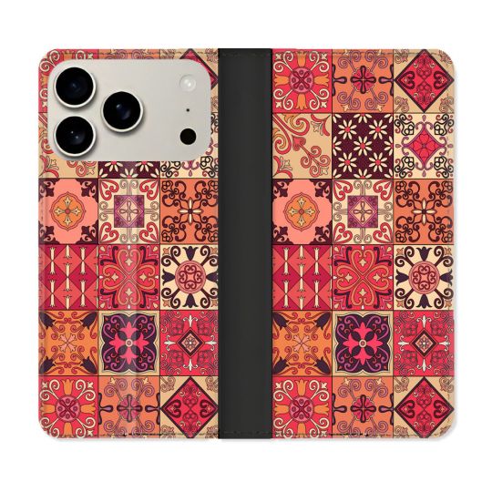 Housse cuir portefeuille Pour Iphone 17 Pro Texture Carreau Ciment Rouge