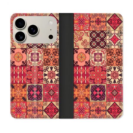 Housse cuir portefeuille Pour Iphone 17 Pro Texture Carreau Ciment Rouge